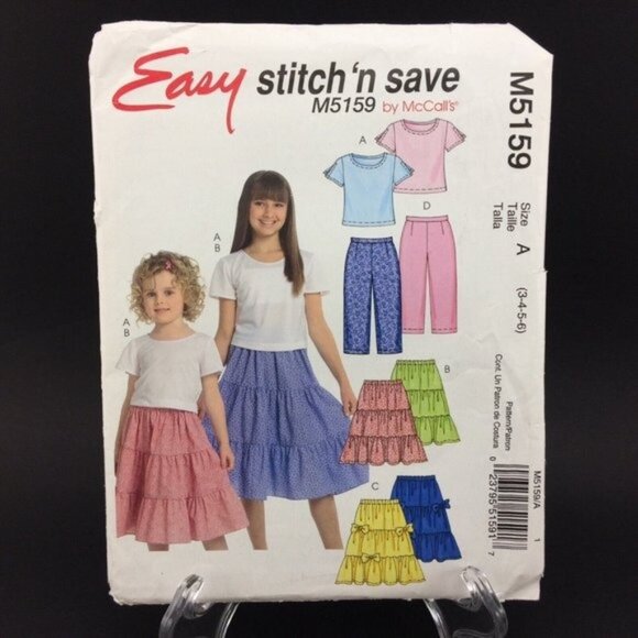 McCalls 5159 Pattern Childrens Top Tiered Skirt Capri Pants Uncut 3 4 5 6 Easy - Picture 1 of 10